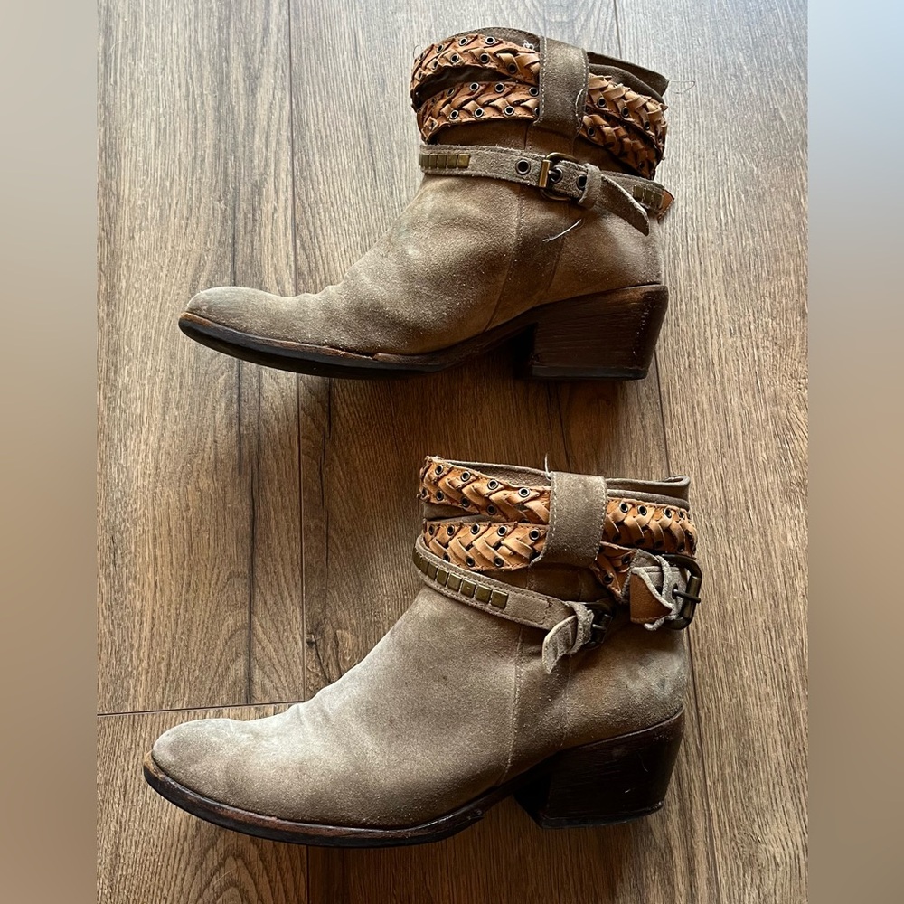 Braided Strap Suede Ankle Booties